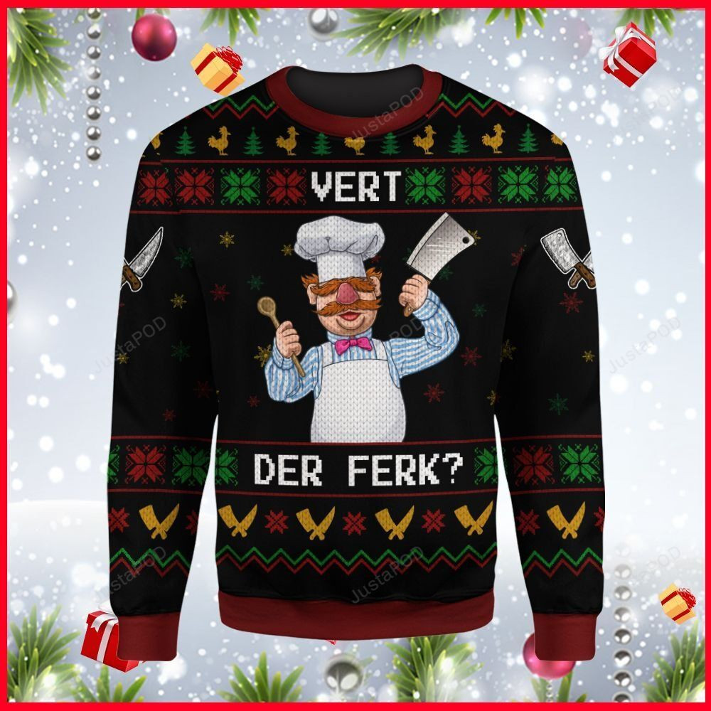 The Muppets Funny Chef Vert Der Ferk Ugly Christmas Sweater Adult 3D Funny Matching for family