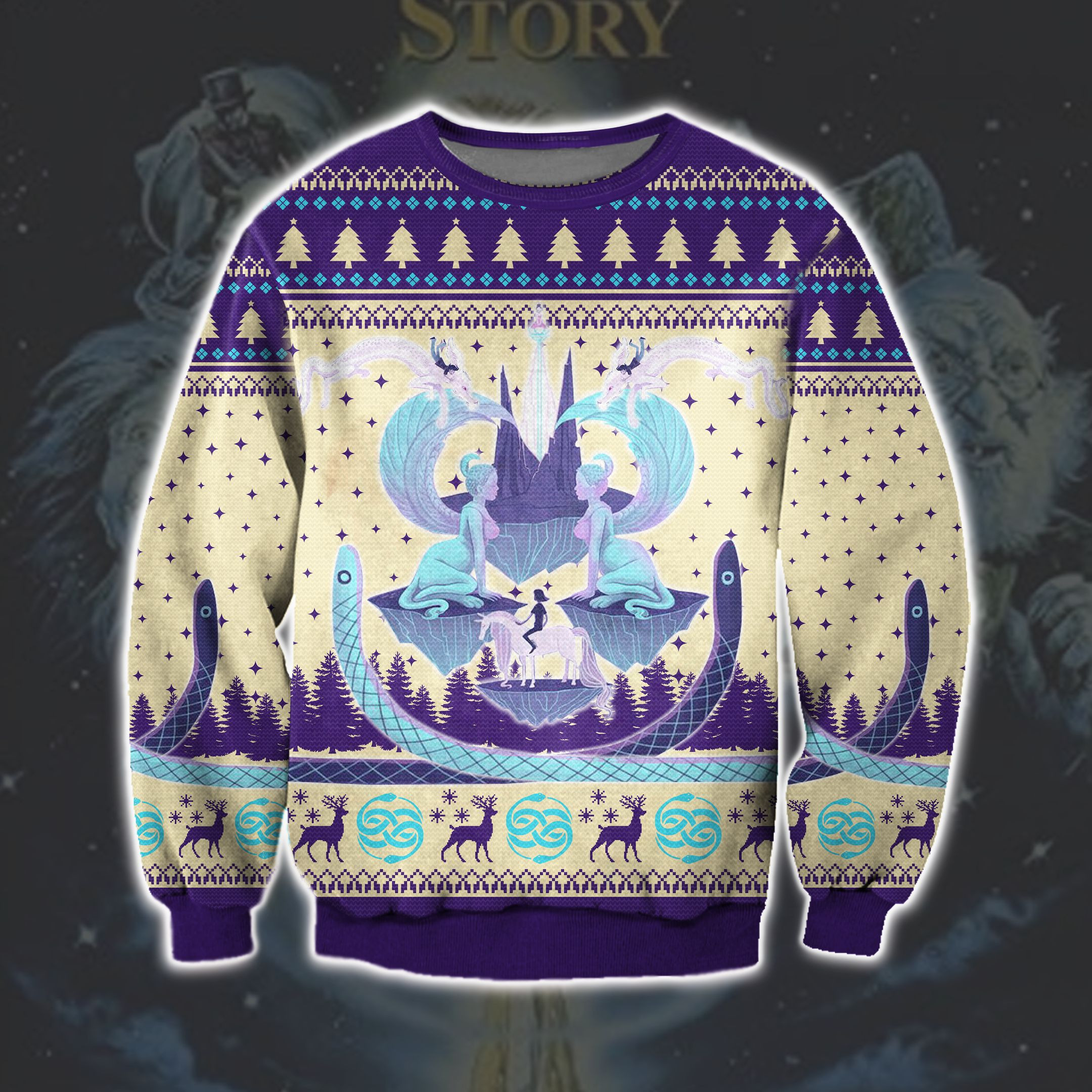 The Neverending Story 3D Print Ugly Christmas Sweater Adult 3D Funny Matching for family