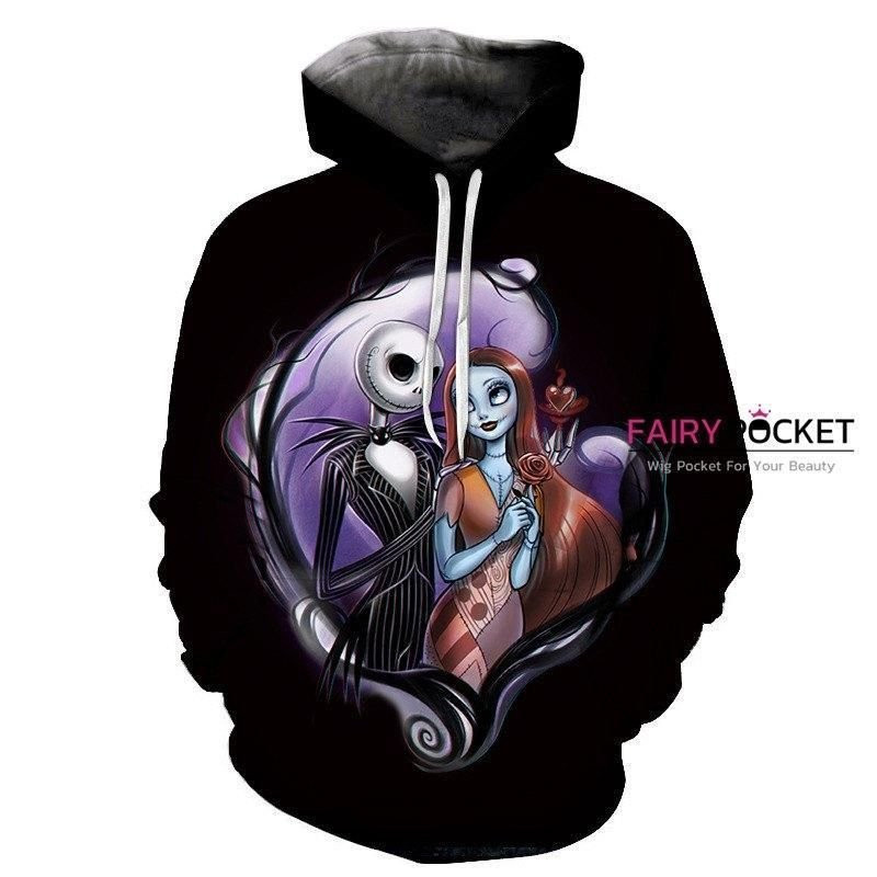 The Nightmare Before Christmas Jack Skellington Sally Black 3D All Over Print Hoodie, Zip Hoodie
