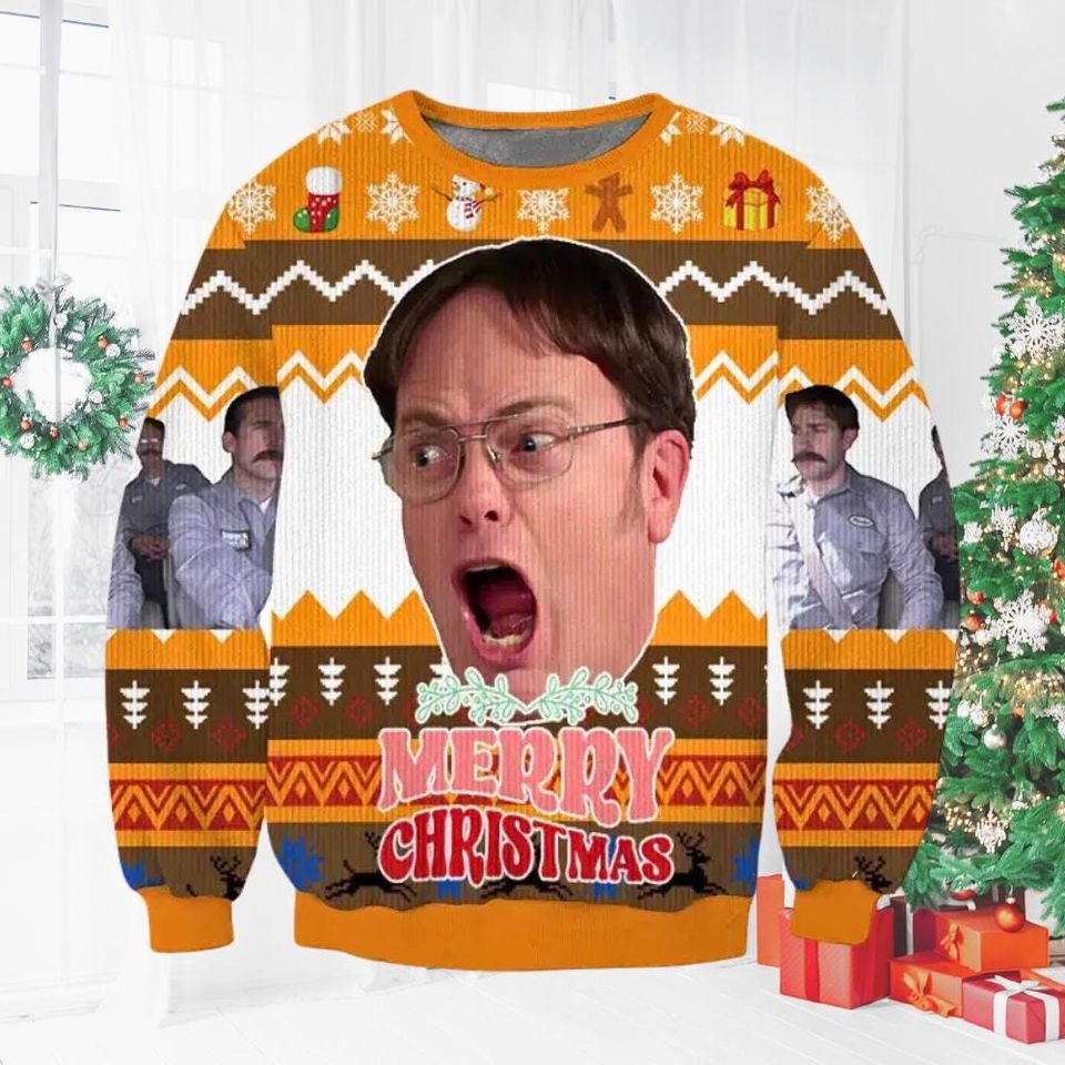 The Office Angry Mustache Ride Ugly Christmas Sweater, Ryan Dwight Xmas Sweatshirt