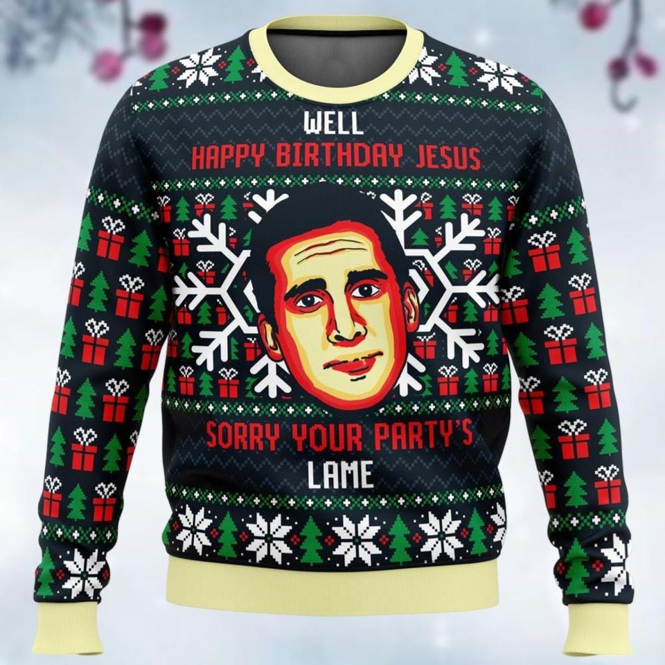 The Office Happy Birthday Jesus Ugly Sweater, Michael Scott Christmas