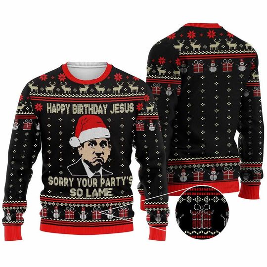The Office Movie Christmas Sweater, Happy Birthday Jesus, Dw Schrute Ugly Sweater - Image 11