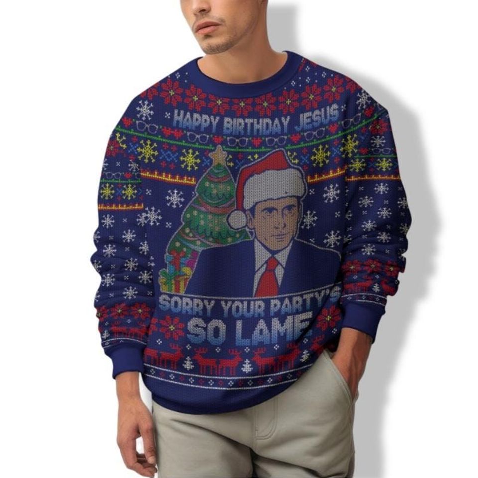 The Office Movie Ugly Christmas Sweater, Happy Birthday Jesus Sorry Your Party Is So Lame Michael Scott Sweater - Image 3