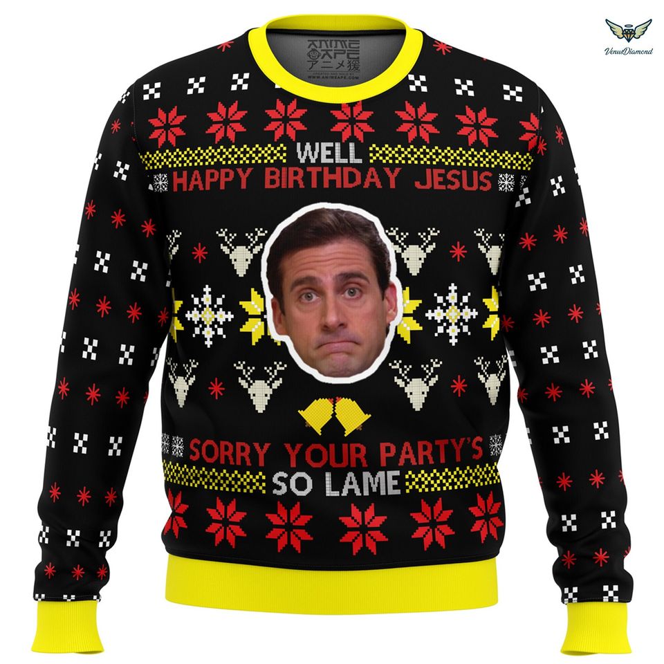 The Office Ugly Christmas Sweater, Michael Scott Happy Birthday Jesus Sweater