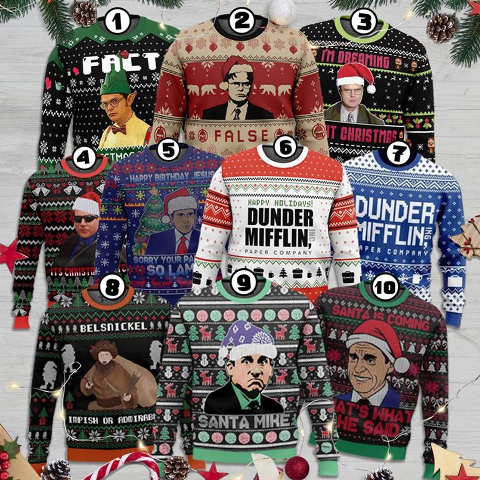 The Office Ugly Christmas Sweater, Santa Mike Christmas Ugly Sweater, Dunder Mifflin