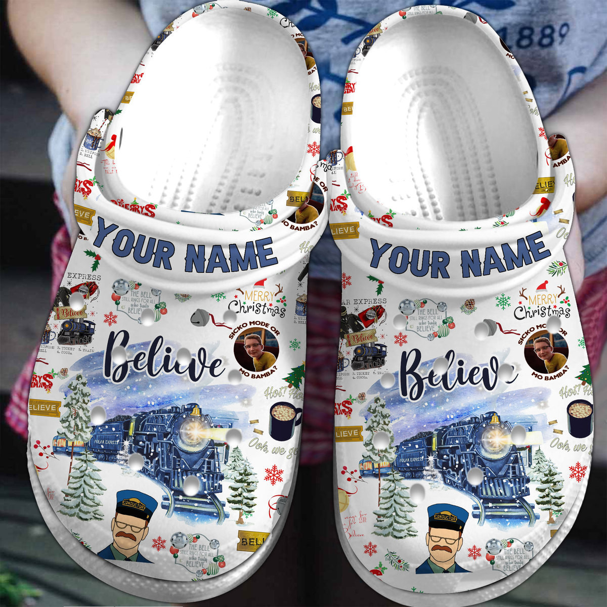 The Polar Express Cartoon Crocs Crocband Clogs Shoes Comfortable For Men Women and Kids