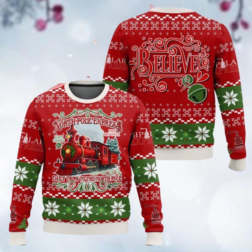 The Polar Express Ugly Christmas Sweater, North Pole Express Woman Sweater - Image 2