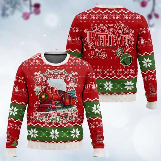 The Polar Express Ugly Christmas Sweater, North Pole Express Woman Sweater - Image 6