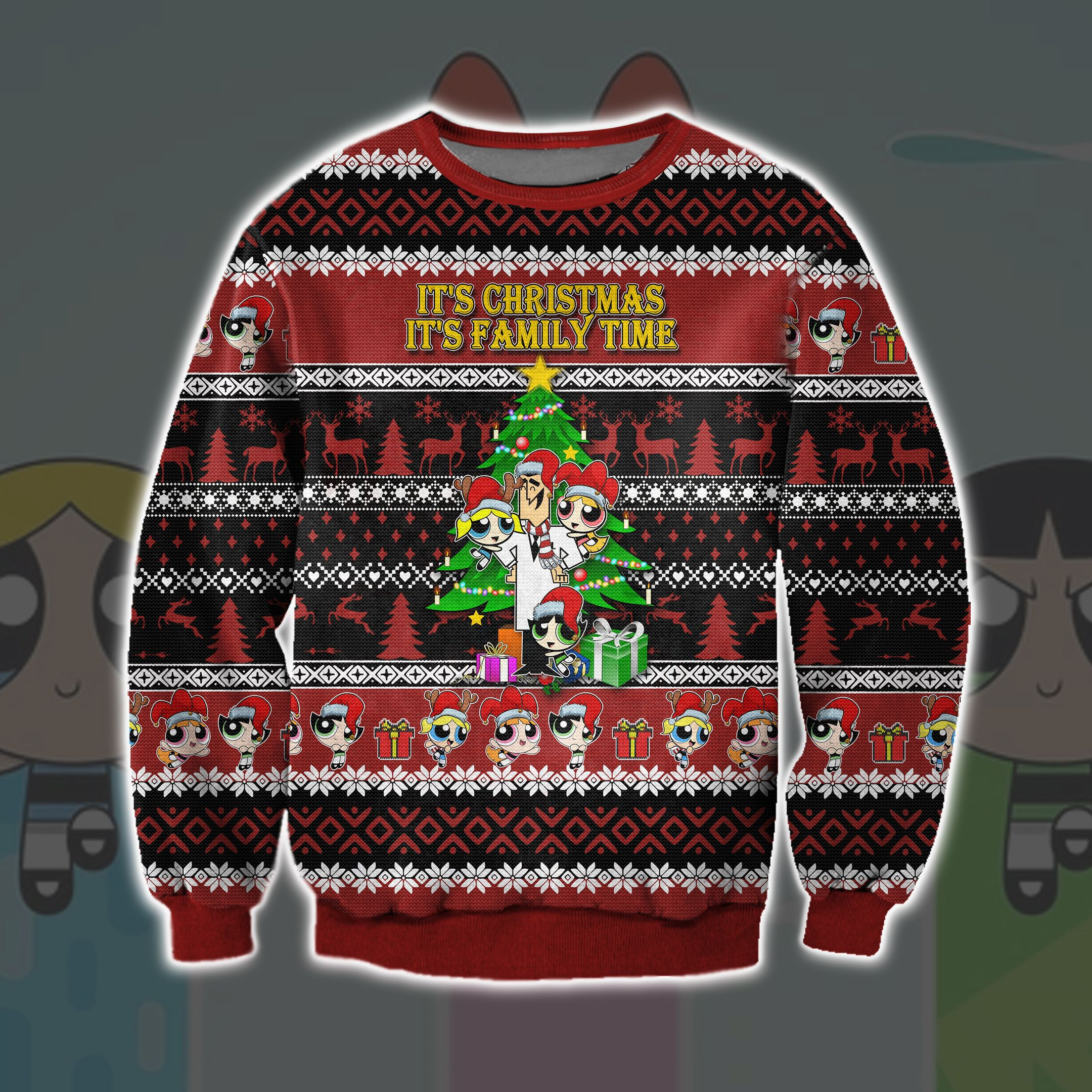 The Powerpuff Girls Ugly Christmas Sweater Adult 3D Funny Matching for family
