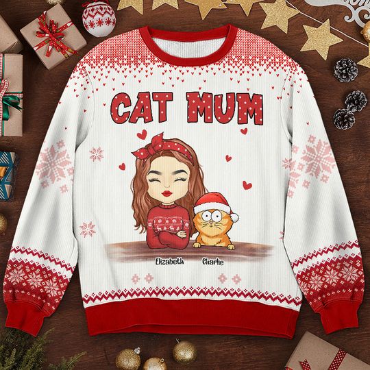 The Purrfect Cat Mom - Cat Personalized Ugly Sweatshirt - Christmas Gift For Pet Owners, Pet Lovers - Image 6