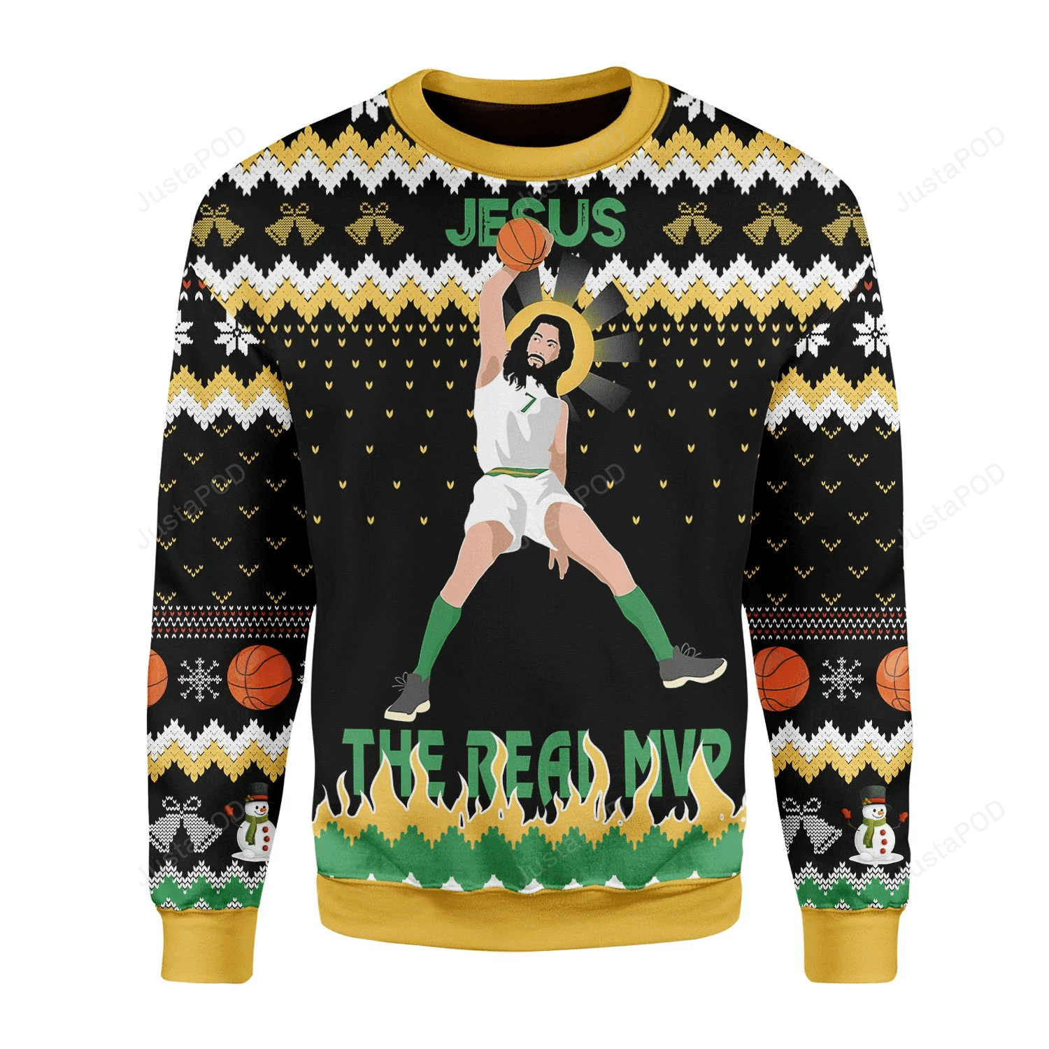 The Real Mvp Jesus Ugly Christmas Sweater Adult 3D Funny Matching for family