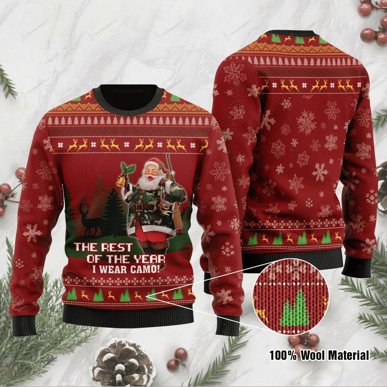 The Rest Of The Year I Wear Camo Ugly Christmas Sweater Adult 3D Funny Matching for family