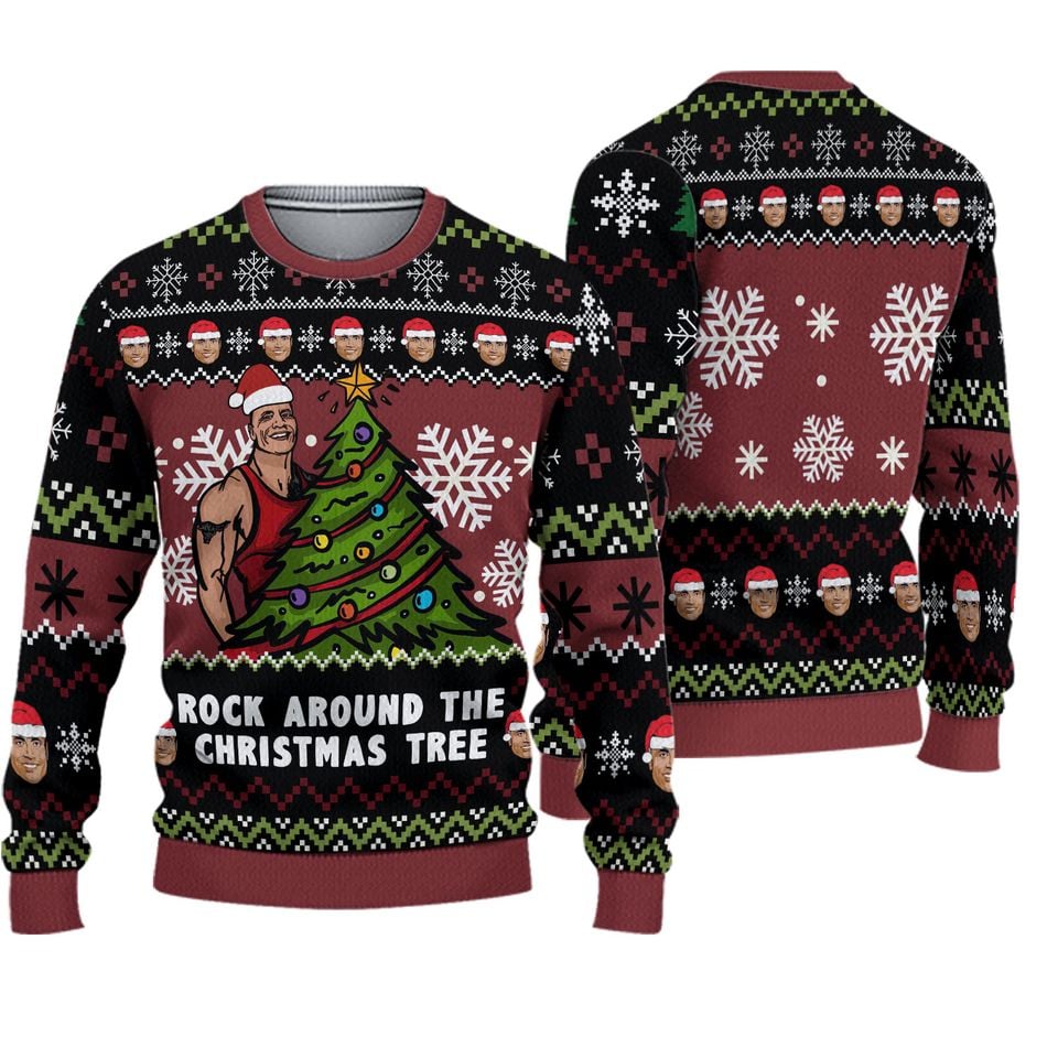 The Rock Ugly Christmas Sweater, Dwayne Johnson Rock Around The Christmas Tree Sweater