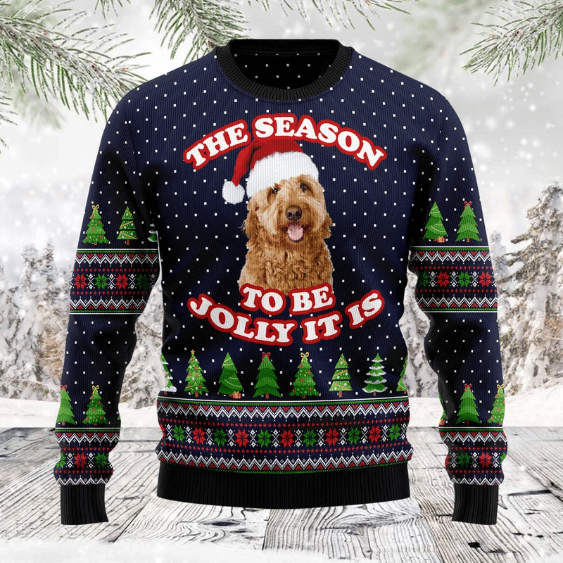 The Season To Be Jolly Goldendoodle Ugly Christmas Sweater Adult 3D Funny Matching for family