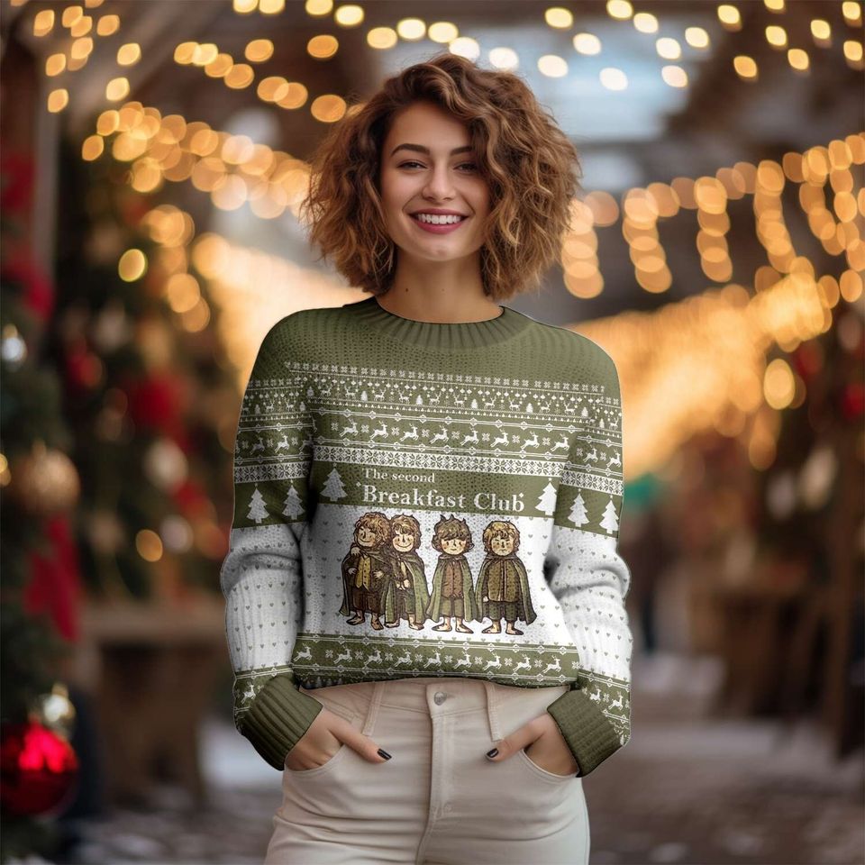 The Second Breakfast Club Ugly Christmas Sweater, Ugly Knitted Christmas Sweater - Image 4