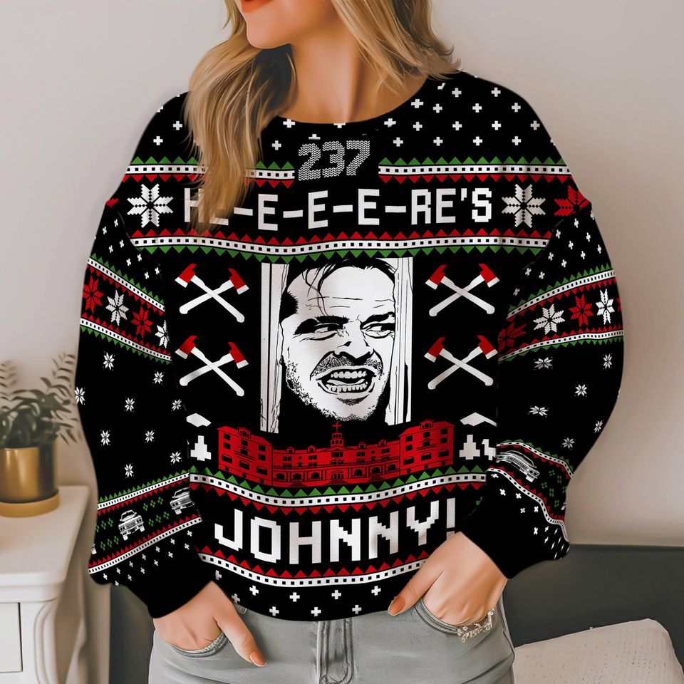 The Shining Ugly Christmas Sweater | The Shining Here's Johnny Ugly Xmas Sweater