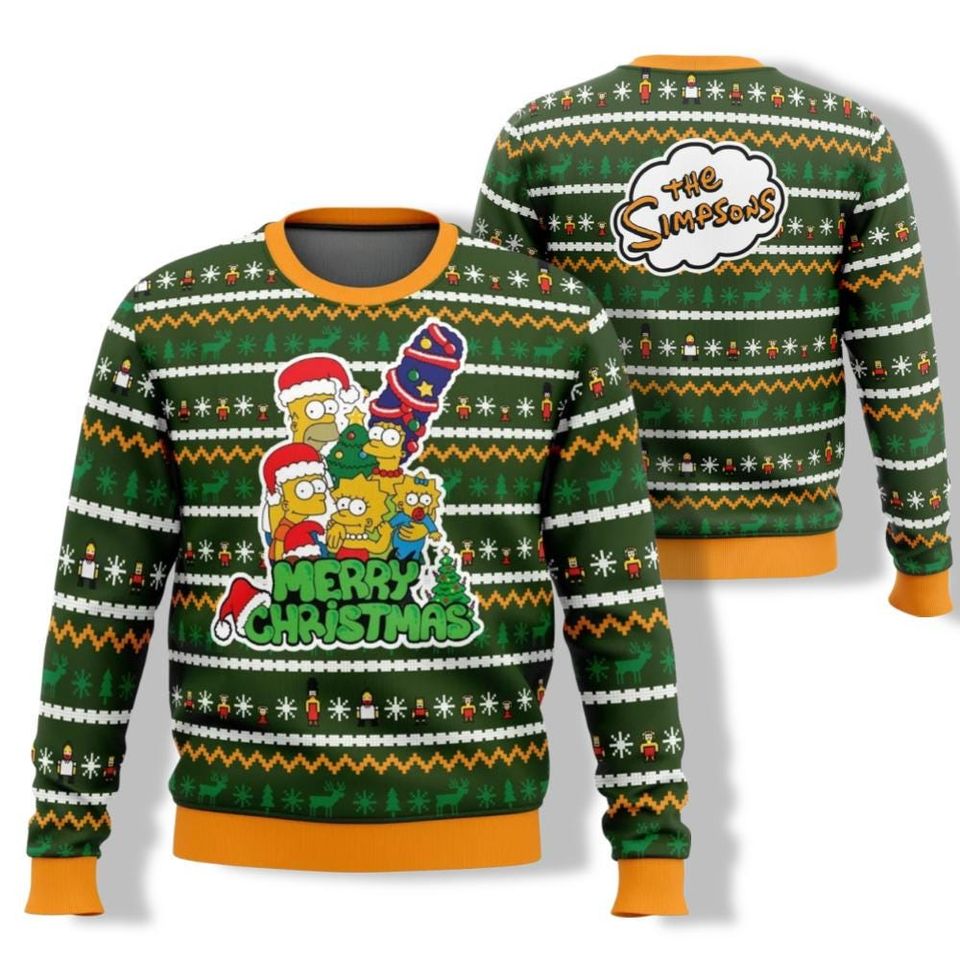 The Simpsons Family Christmas Ugly Sweatshirt, Merry Christmas Cartoon Sweatshirt