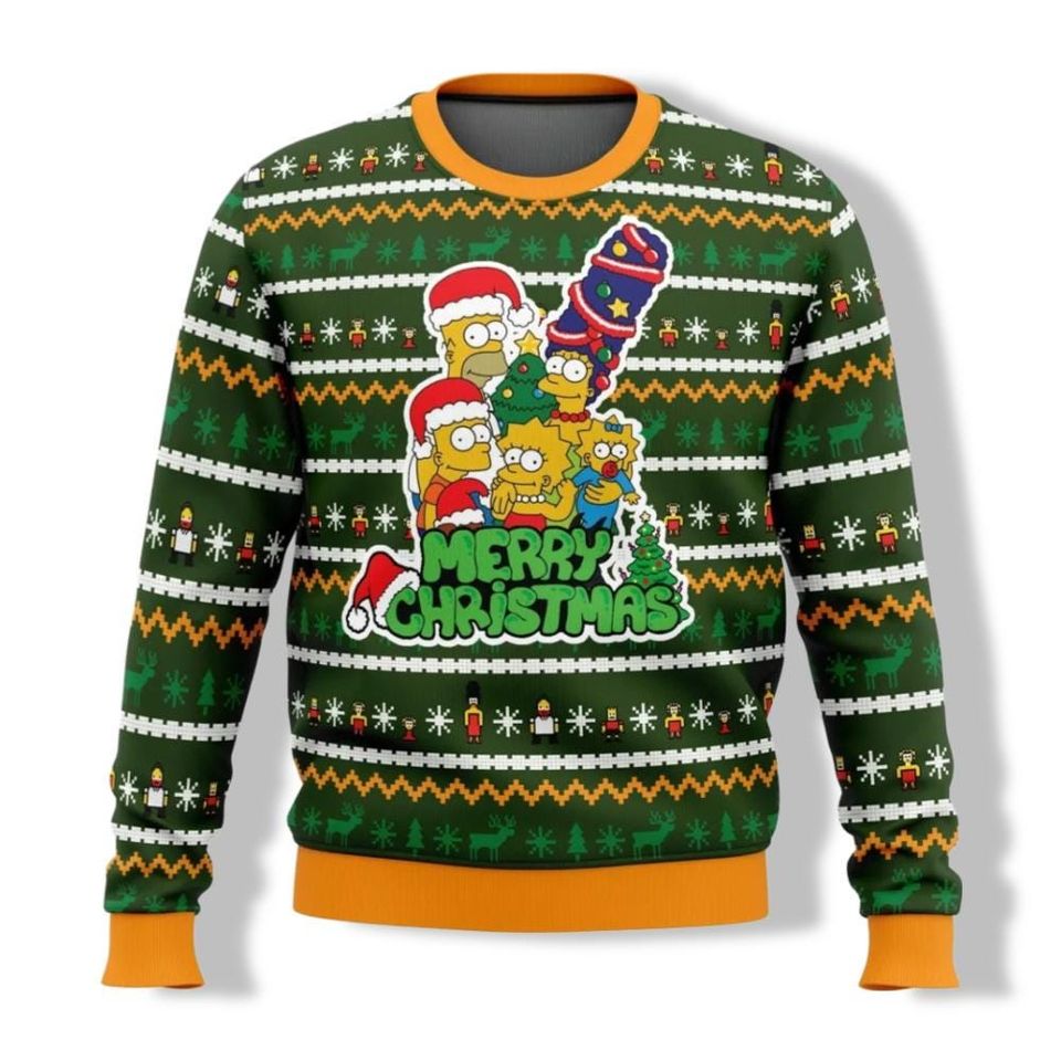 The Simpsons Family Christmas Ugly Sweatshirt, Merry Christmas Cartoon Sweatshirt - Image 3