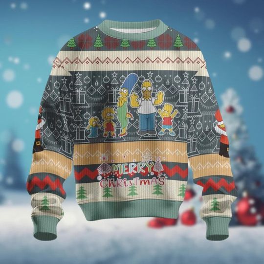 The Simpsons Family Ugly Sweater, Simpsons Holiday Sweater, Homer Marge Bart Lisa - Image 8