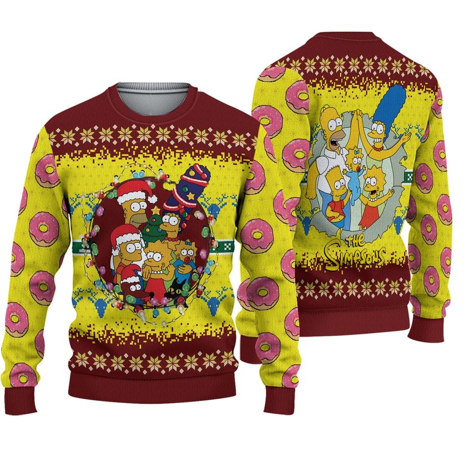 The Simpsons Ugly Christmas Sweater, Homer Bart Marge Lisa Simpson Ugly Sweater