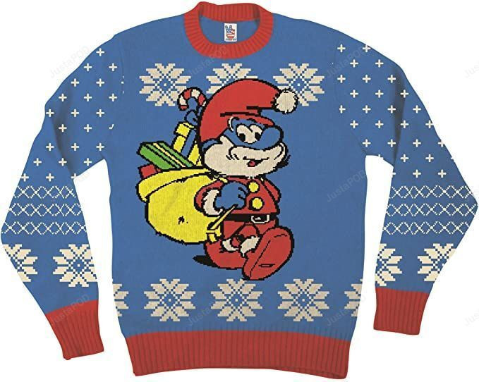 The Smurfs Papa Smurf As Santa Adult Blue Ugly Christmas Sweater Adult 3D Funny Matching for family