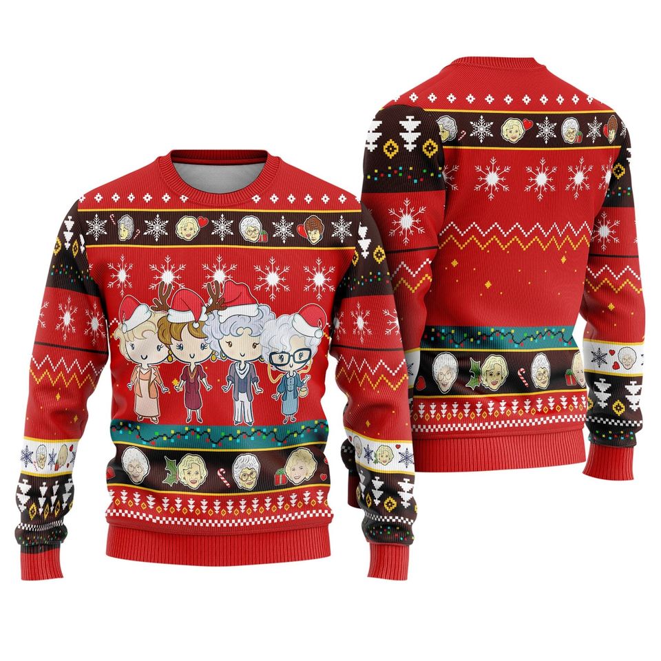 The Stay Golden Red Knitted Ugly Christmas 3D Sweater