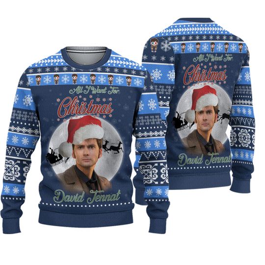 The Tenth Doctor Ugly Christmas Sweater, Doctor Who Ugly Sweater, Dr Who Tardis Police Box - Image 2