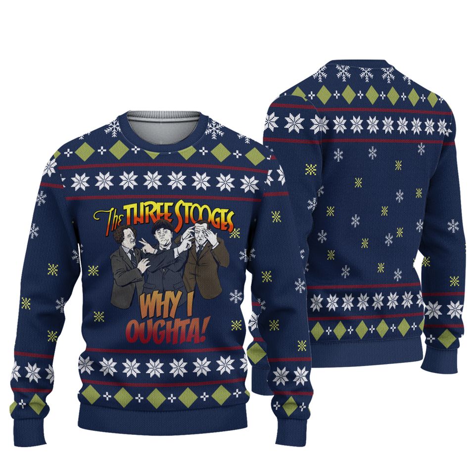 The Three Stooges Ugly Sweater, Merry Stoogemas Christmas Sweater
