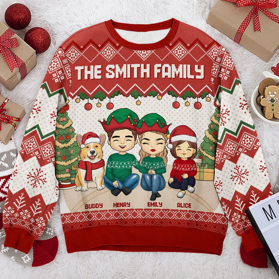 The True Spirit Of Christmas - Family Personalized Ugly Sweatshirt - Christmas Gift For Family Members