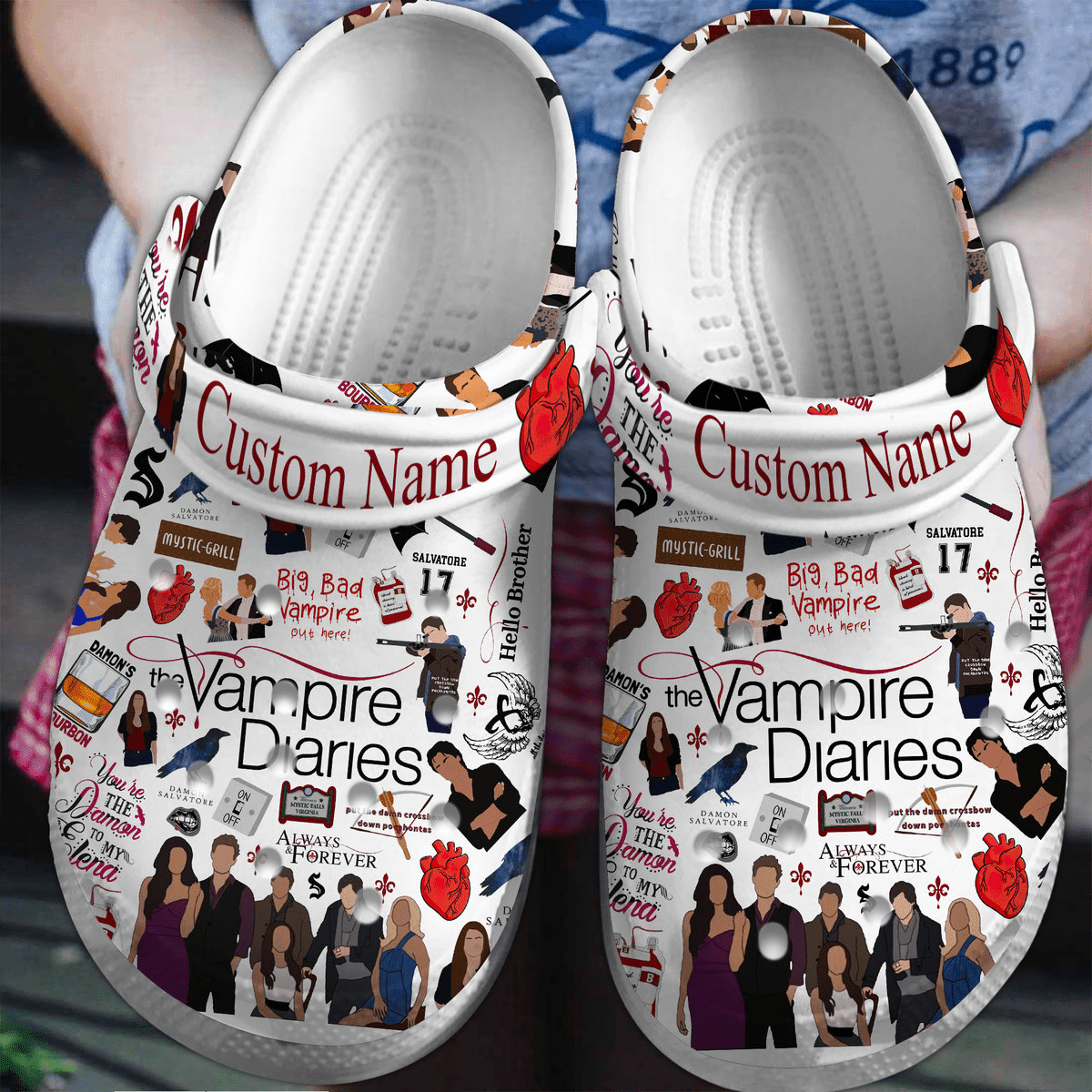 The Vampire Diaries TV Series Crocs Crocband Clogs Shoes Comfortable For Men Women and Kids