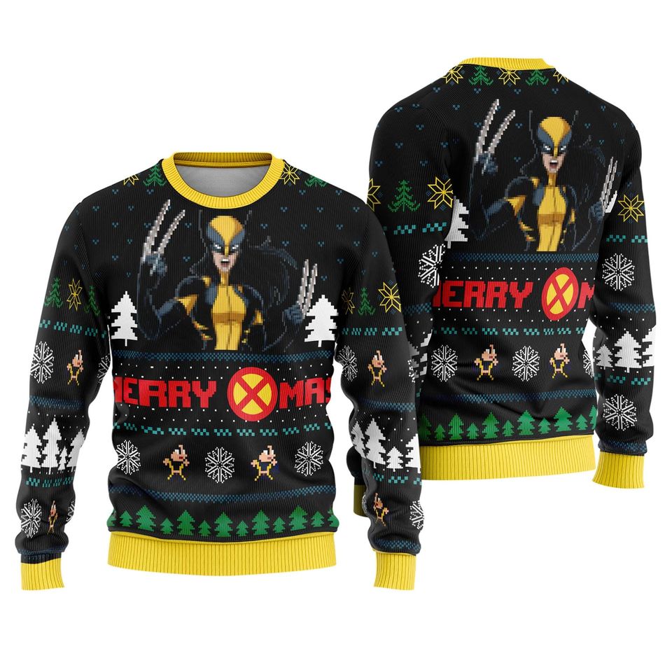 The Wolverine X-23 Ugly Christmas Sweater, Santa Claws Wolverine Ugly Sweater