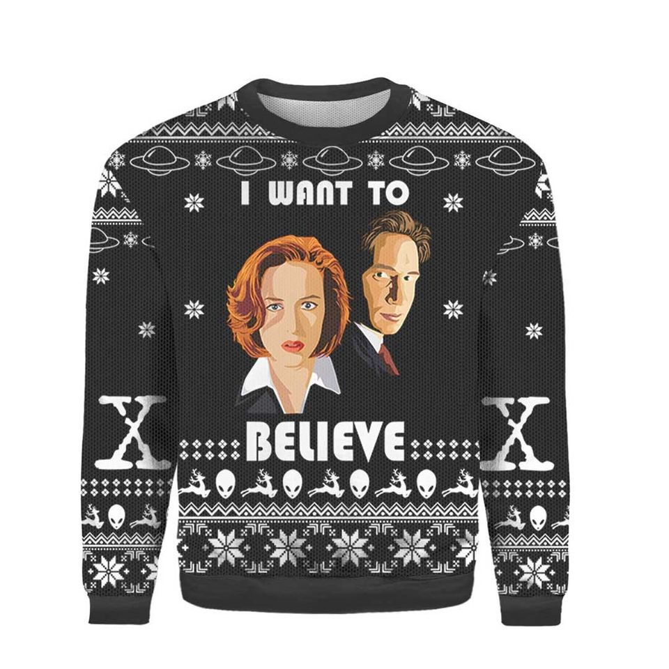 The X File I Want To Believe Christmas Ugly Sweater, Vtg The X File Ugly Sweater