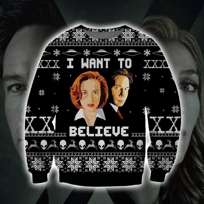 The X Files I Want To Believe Ugly Christmas Sweater Adult 3D Funny Matching for family