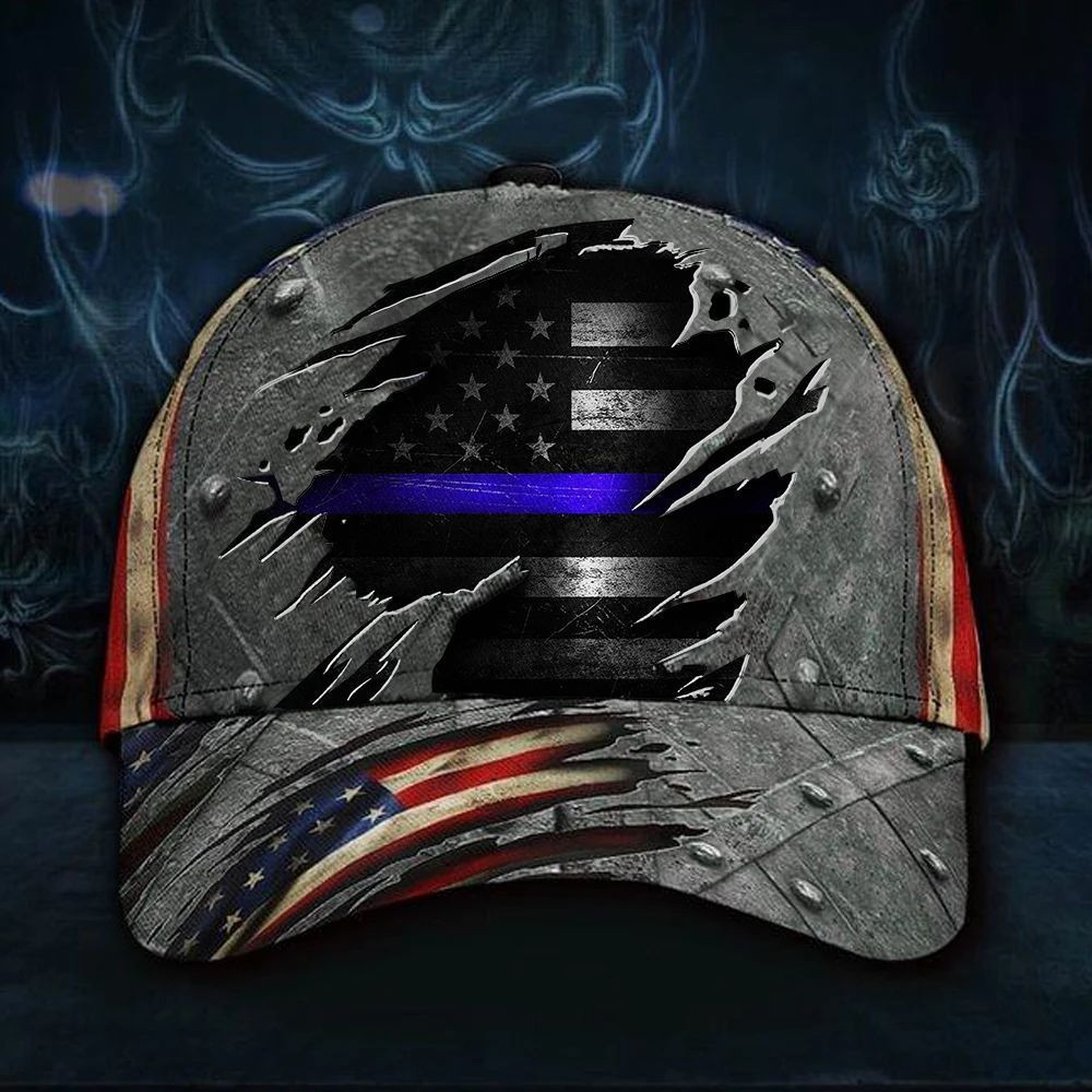 Thin Blue Line Hat 3D Print American Flag Vintage Hat Old Retro Support Our Law Enforcement Trucker Hats Custom Hats Gifts For Men & Women