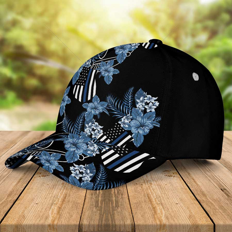 Thin Blue Line Police Hawaiian 3D Baseball Cap for Police, Thin Blue Line Police Hat for Police Man Trucker Hats Custom Hats Gifts For Men & Women