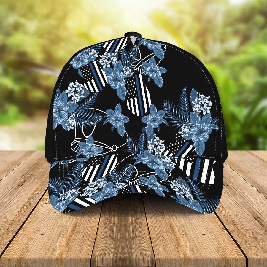 Thin Blue Line Police Hawaiian 3D Baseball Cap for Police, Thin Blue Line Police Hat for Police Man Trucker Hats Custom Hats Gifts For Men & Women