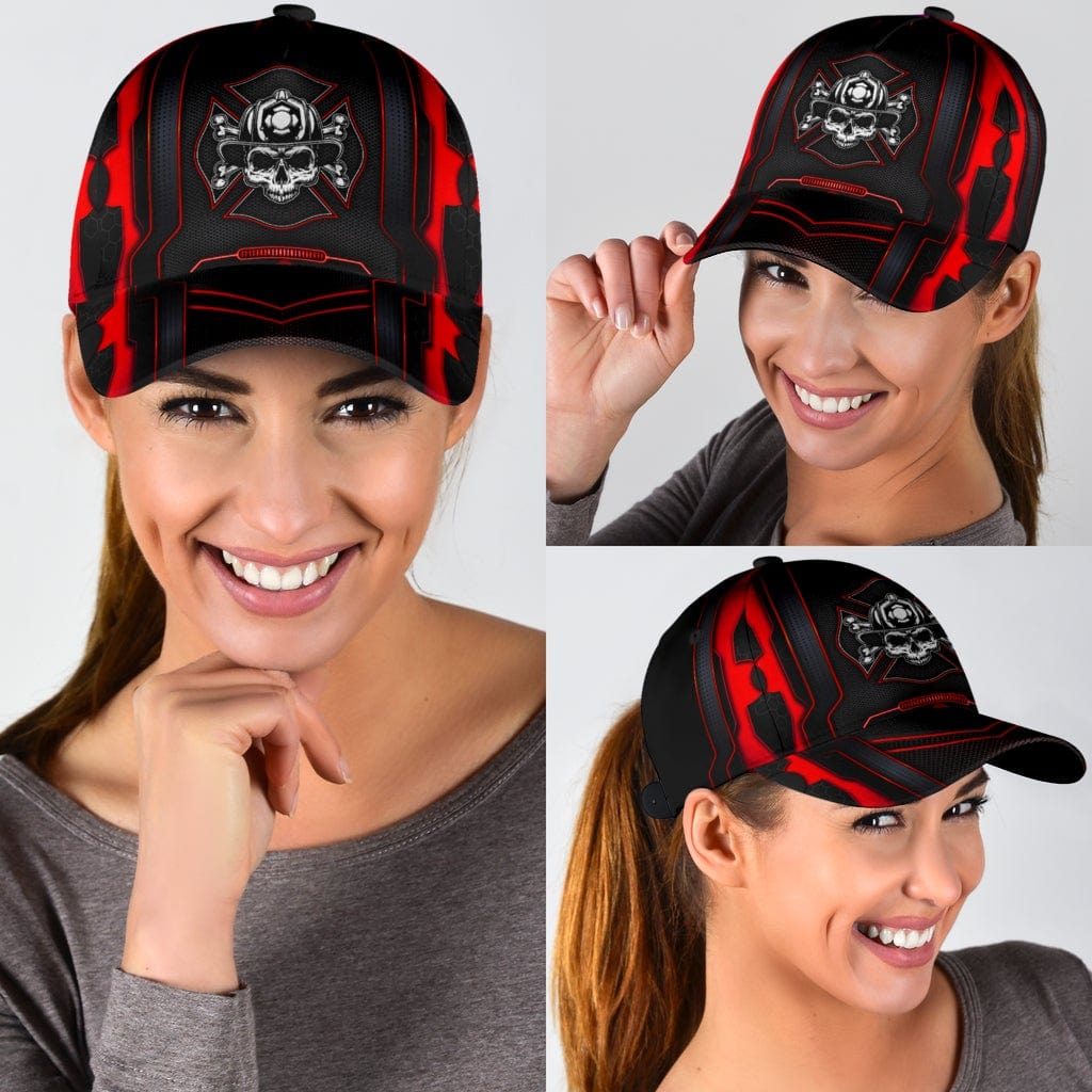 Thin Red Line Baseball Cap Firefighter Pride US Flag Skull Trucker Hats Custom Hats Gifts For Men & Women