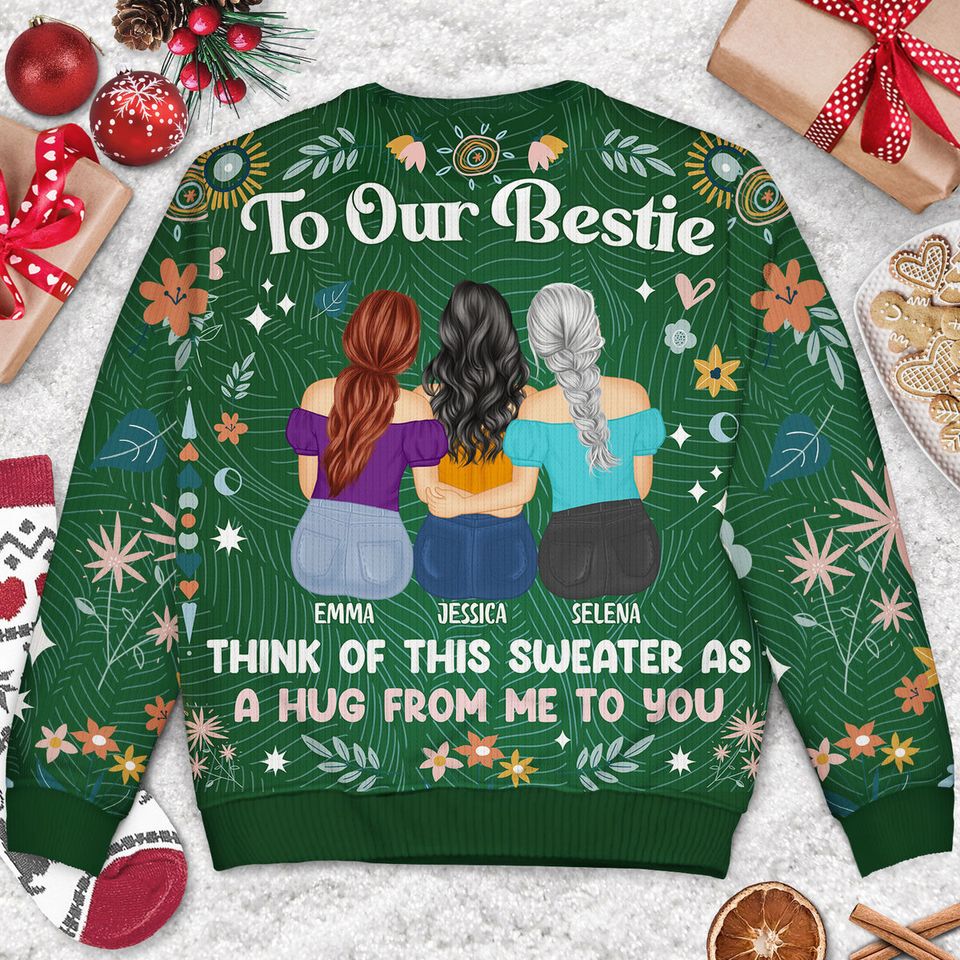 Think Of This Sweater As A Hug From Me To You Holiday Personalized Unisex Ugly Sweatshirt - Image 3