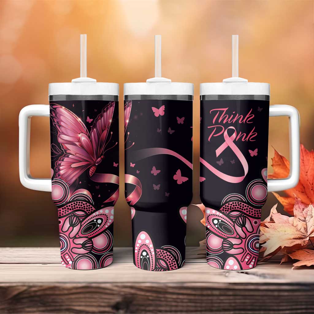 Think Pink Butterfly Ribbon Aboriginal Art Custom Stanley Cup 40 oz 30 oz Tumbler With HandleTVC2301329