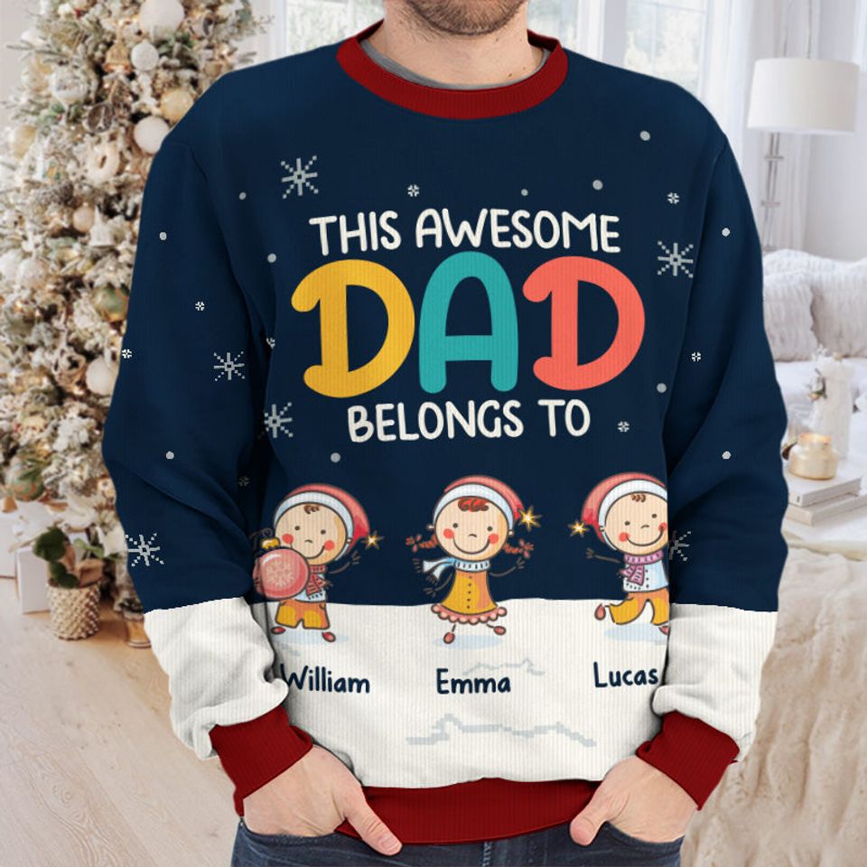 This Awesome Dad Family Xmas Gift Personalized Unisex Ugly Christmas Wool Sweatshirt - Image 3