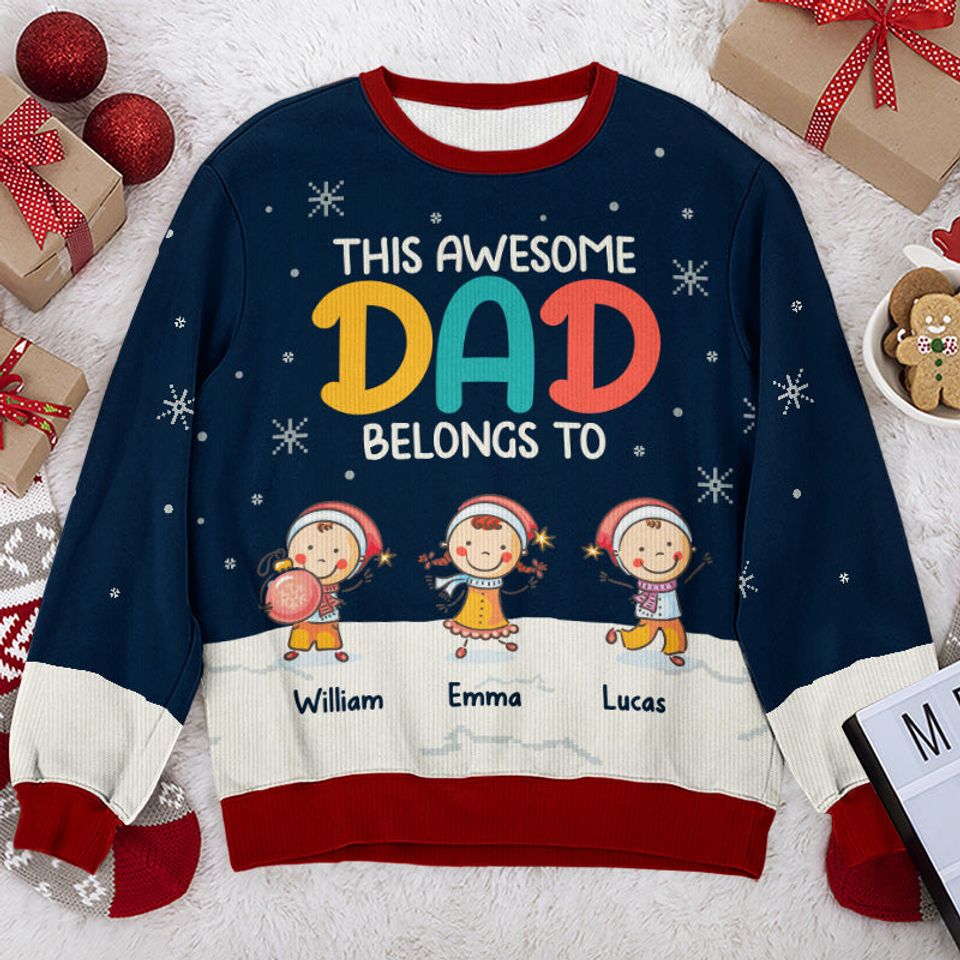This Awesome Dad Family Xmas Gift Personalized Unisex Ugly Christmas Wool Sweatshirt