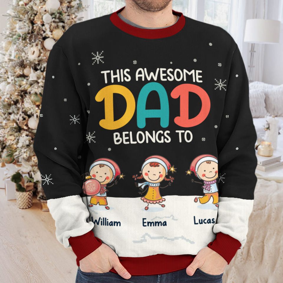 This Awesome Dad Family Xmas Gift Personalized Unisex Ugly Christmas Wool Sweatshirt - Image 2