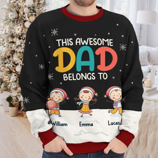 This Awesome Dad Family Xmas Gift Personalized Unisex Ugly Christmas Wool Sweatshirt - Image 5