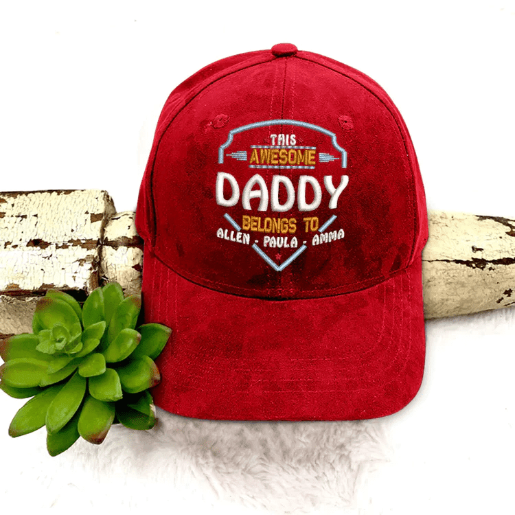 This Awesome Daddy, Grandpa Belongs To Custom Name Kids Embroidery Cap Personalized Cap Trucker Hats Custom Hats Gifts For Men & Women