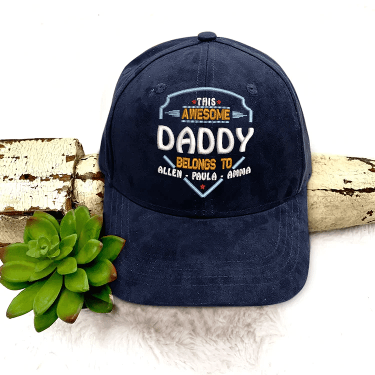 This Awesome Daddy, Grandpa Belongs To Custom Name Kids Embroidery Cap Personalized Cap Trucker Hats Custom Hats Gifts For Men & Women