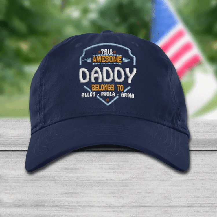 This Awesome Daddy, Grandpa Belongs To Custom Name Kids Embroidery Cap Personalized Cap Trucker Hats Custom Hats Gifts For Men & Women