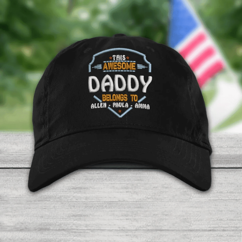 This Awesome Daddy, Grandpa Belongs To Custom Name Kids Embroidery Cap Personalized Cap Trucker Hats Custom Hats Gifts For Men & Women