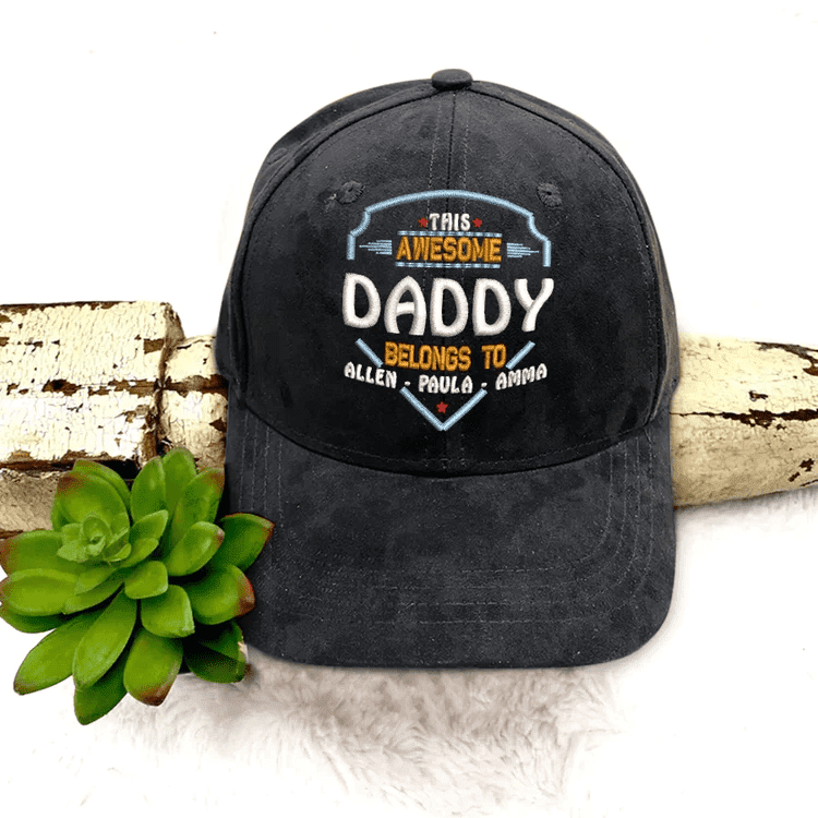 This Awesome Daddy, Grandpa Belongs To Custom Name Kids Embroidery Cap Personalized Cap Trucker Hats Custom Hats Gifts For Men & Women