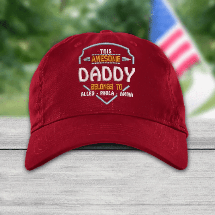 This Awesome Daddy, Grandpa Belongs To Custom Name Kids Embroidery Cap Personalized Cap Trucker Hats Custom Hats Gifts For Men & Women
