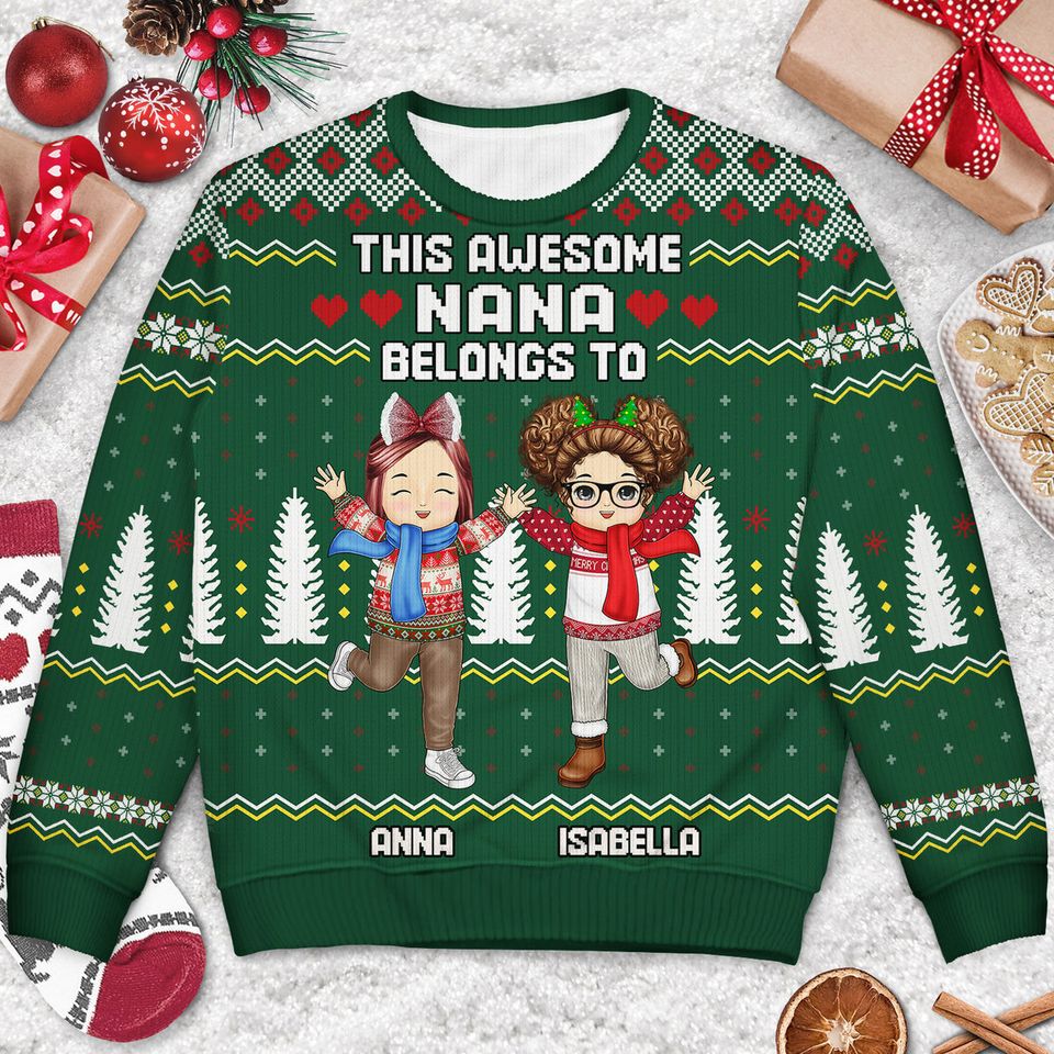 This Awesome Daddy Mommy Papa Nana Belongs To Grandparents Gift Unisex Ugly Sweatshirt - Image 3